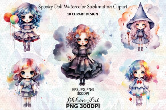 Download Spooky Doll Watercolor Sublimation - Spooky doll Collection