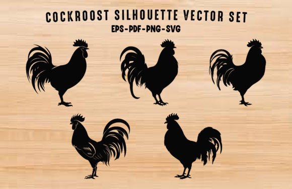 Download Cock Rooster Vector Black Silhouette Set - Black silhouette Collection