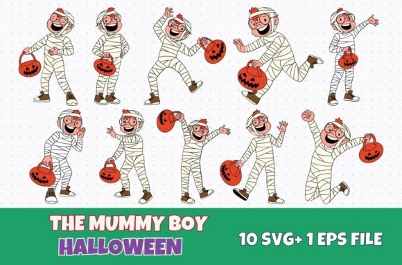 Download 10 Mummy Kid Halloween Character Vector - Premium Bundle